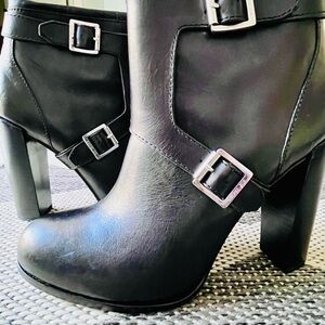 Rachel Zoe Black High Heel Ankle Boots with Buckle Detail